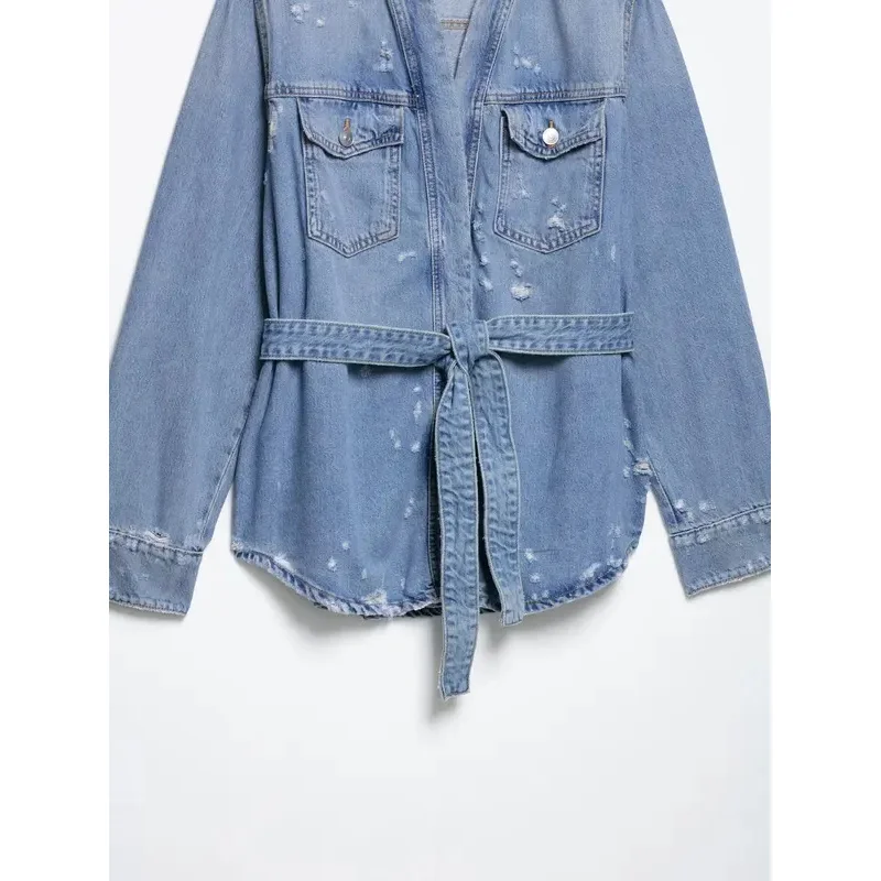 Retro V-neck Women's Denim Jacket Loose Casual Korean Fashion Summer 2025 All-match Simple Style for Women