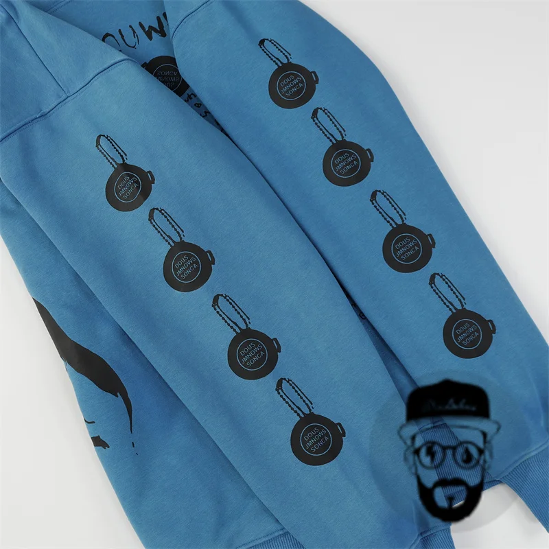 Blue pure cotton loose casual ERD sweatshirt for men and women, en fants riches d é prim é s printed hoodie