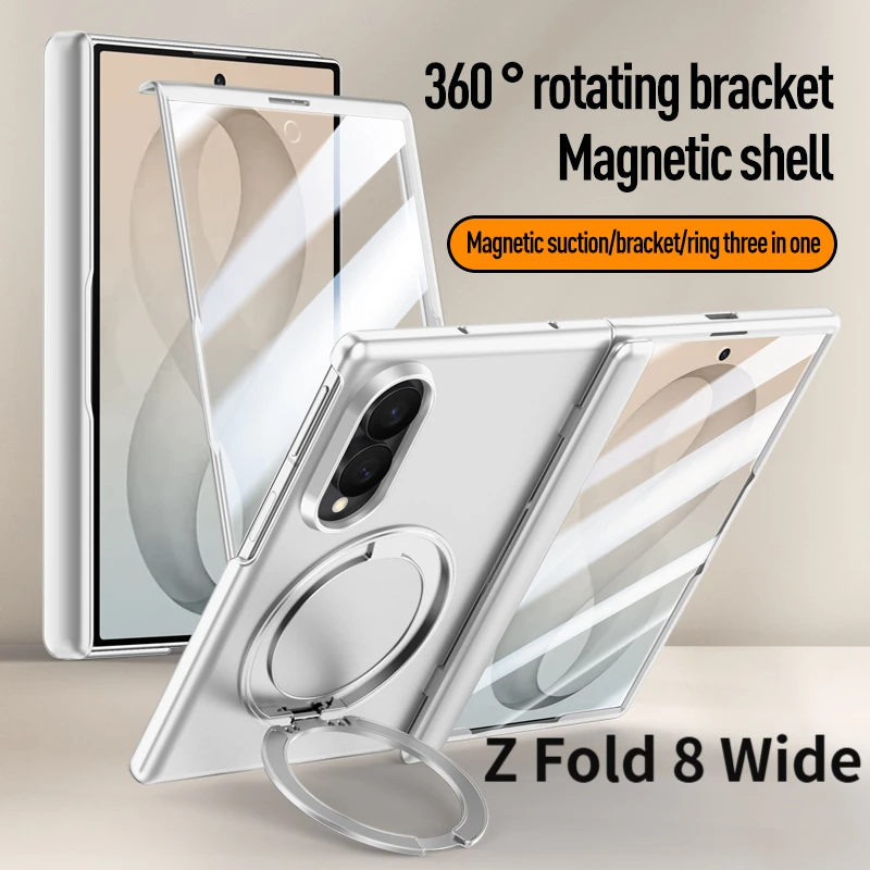 For Samsung Galaxy Z Fold 8 Wide Case - Matte Rotating Bracket Magnetic Wireless Charging Hinge Shockproof with Tempered Film