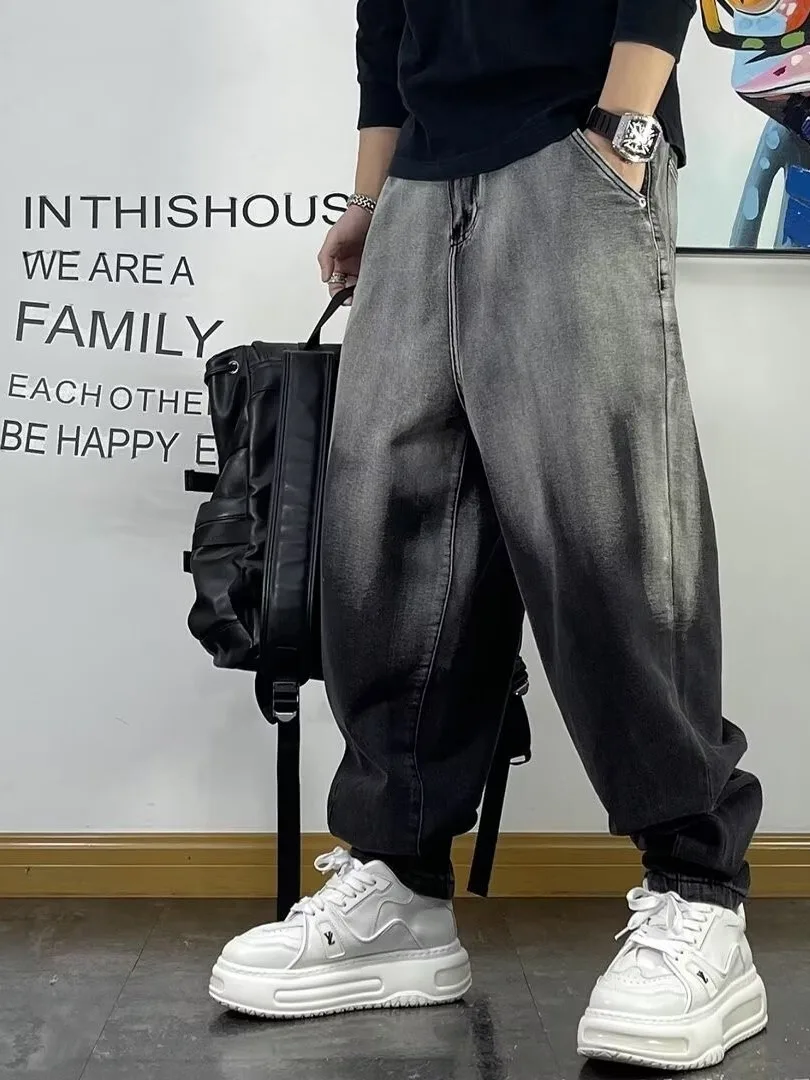 

Summer Loose Straight Leg Silk Denim Pants Thin American High Street Workwear Wide Leg Casual Trousers for Men