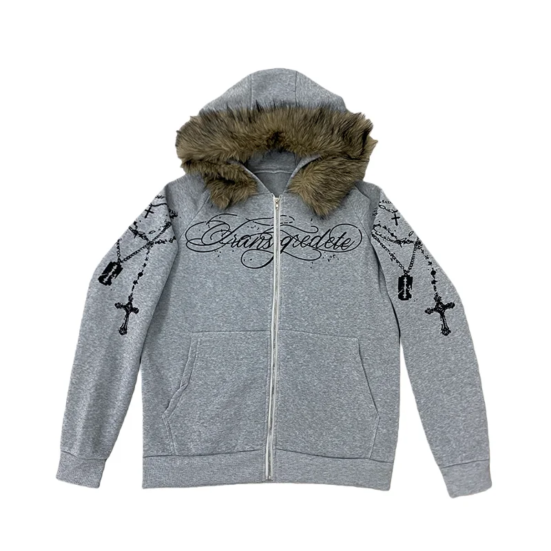 هاي ستريت هوديي غير رسمي فضفاض طباعة سستة الرجال المرأة الخريف الشتاء سترة الشارع الشهير الموضة