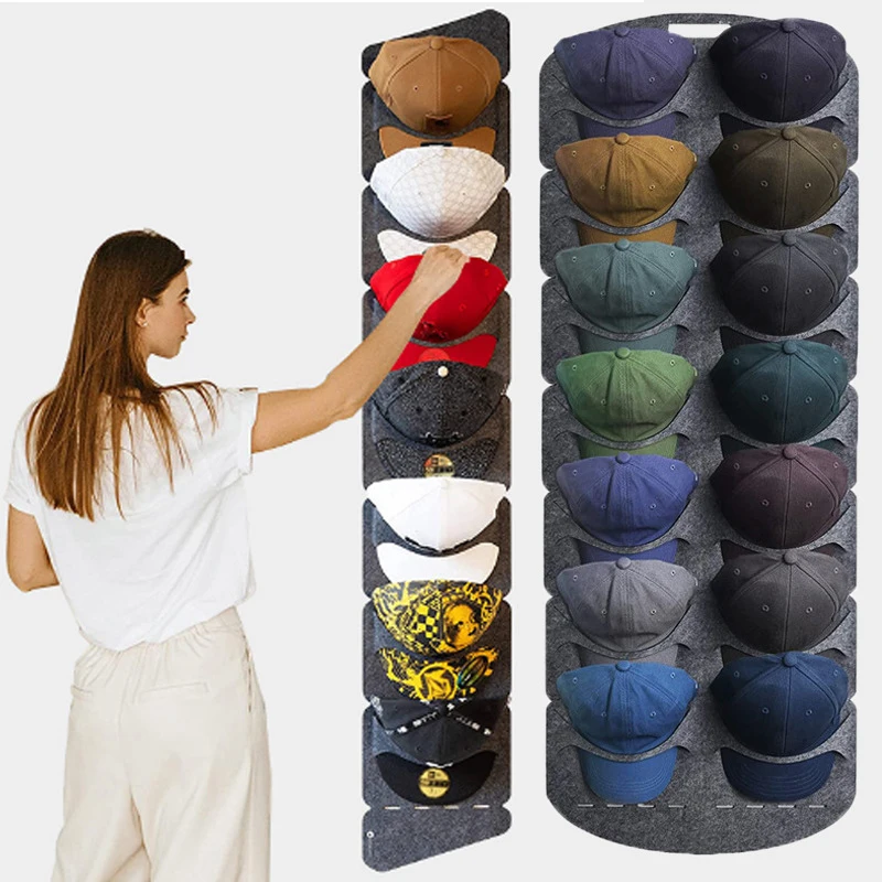 Wall Mount Hat Storage Holder For Bedroom Closet Space Saving Door Back Baseball Cap Display Rack Felt Hanging Organizer