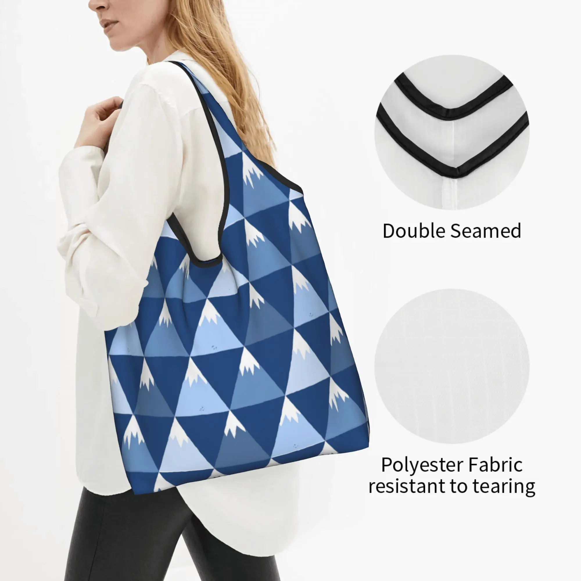 Snow Capped Geometric Textured Mountain  Groceries Tote Shopping Bags  Fashion  Shoulder Shopper Bags Large Capacity Handbags
