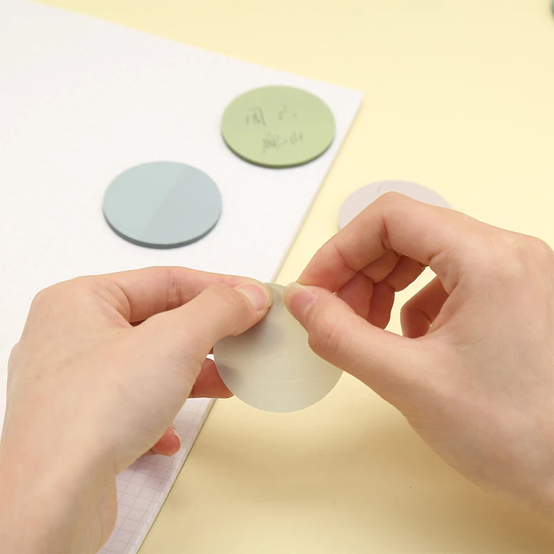 Round Transparent Sticky Notes 20 Sheets Memo Pad Notepads Sticker Paper To Do List Waterproof PET for Student Office Stationery