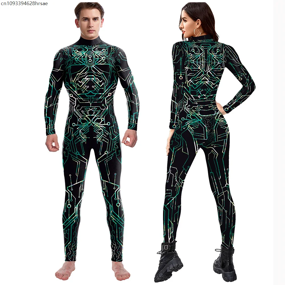 

Cyber Punk Circuit Board Printed Costumes Adults Men Women Disguise Bodysuit Fantasy Zentai Suit Party Clothing Slim Jumpsuits