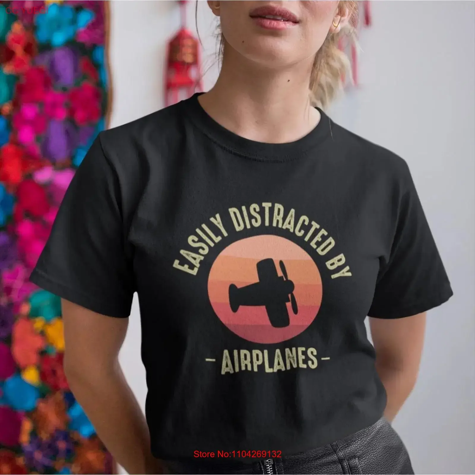T Shirt Easily Distracted by Airplanes for Airplane Lover Av vintage Washed Stretched Casual Stylish designer clothes