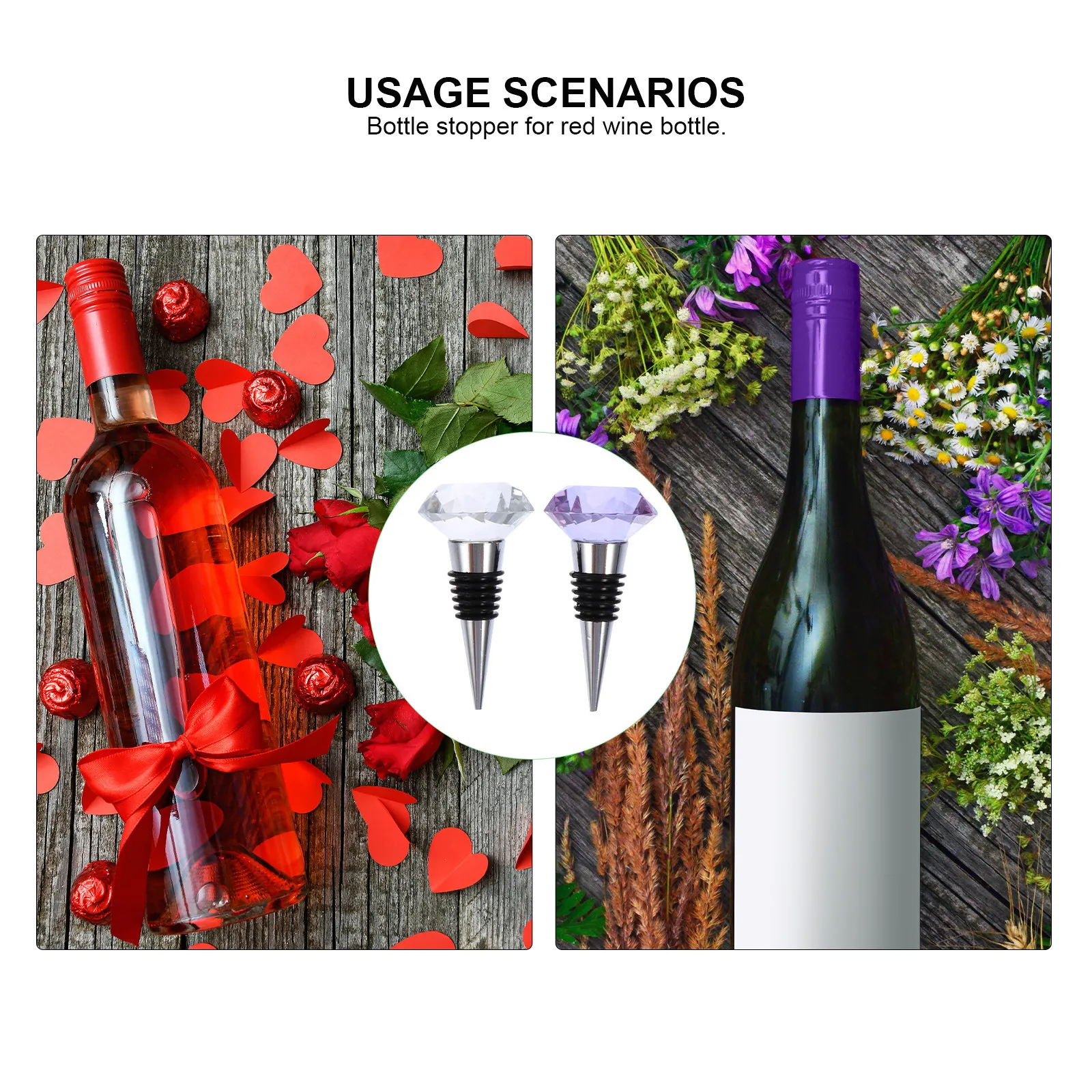 2Pcs Crystal Wine Stopper Premium Metal Beverage Bottle Stopper for Wine Cocktail Beer Bottles Elegant Party Wedding Kitchen Bar
