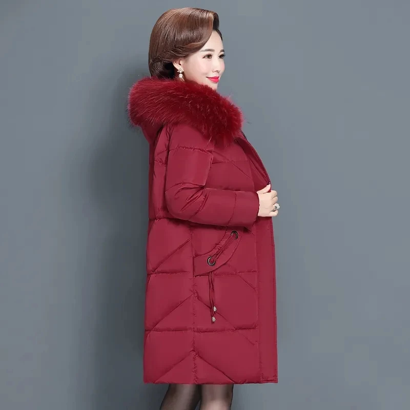 Chaqueta larga acolchada de algodón para mujeres de mediana edad y ancianos, chaqueta gruesa con capucha de talla grande, otoño e invierno, 2023