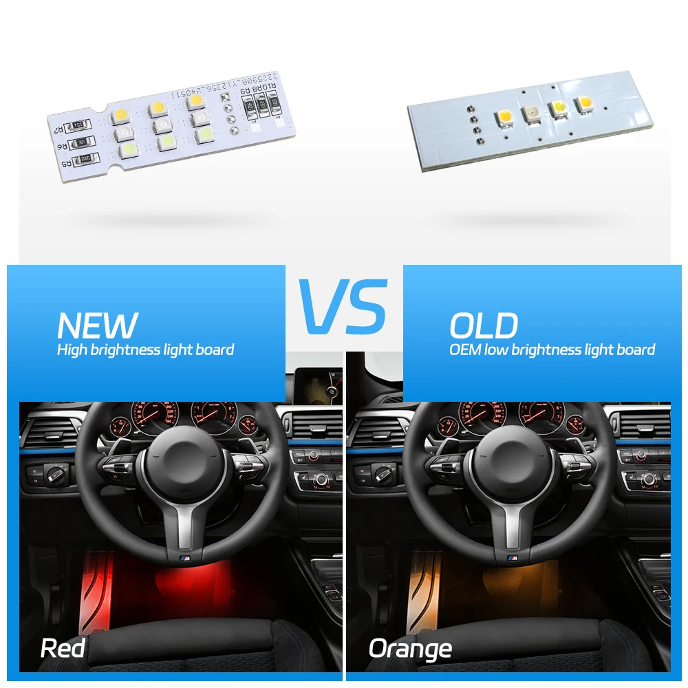 2x 업그레이드된 LED 언더 대시 발밑 주변 조명 2012-2019 BMW 3 시리즈 F30 F31 F34 M3 F80 316i 318i 328i 330i 335i 320i