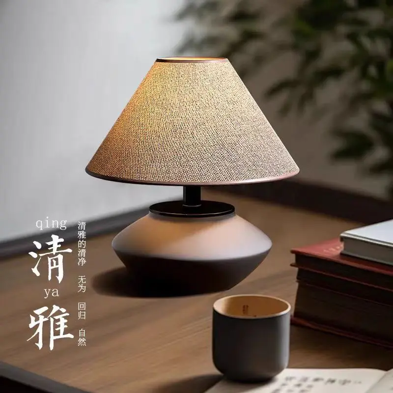 

Mid ancient style ceramic modern new Chinese aesthetic bedroom bedside lamp Japanese Wabi Sabi style designer desk lamp