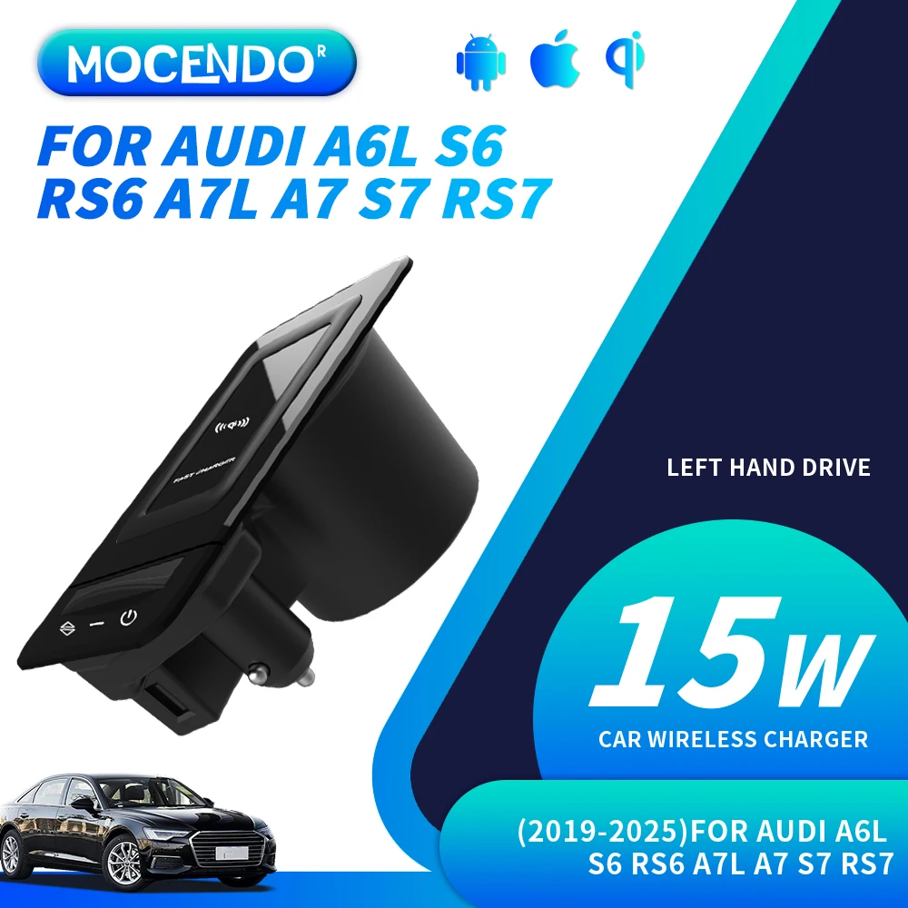 15W Car Wireless Charger Center Console Fast Phone Charging Panel For Audi A7 A6L S6 S7 LHD