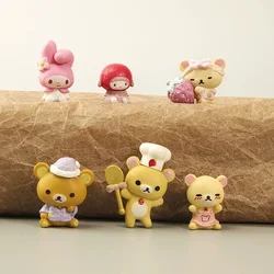 6pcs Sanrio Mini Figure My Melody Brown Bear Chef Hat Action Figures Kuromi Doll  DIY Cake Decorate Toys Gifts For Children