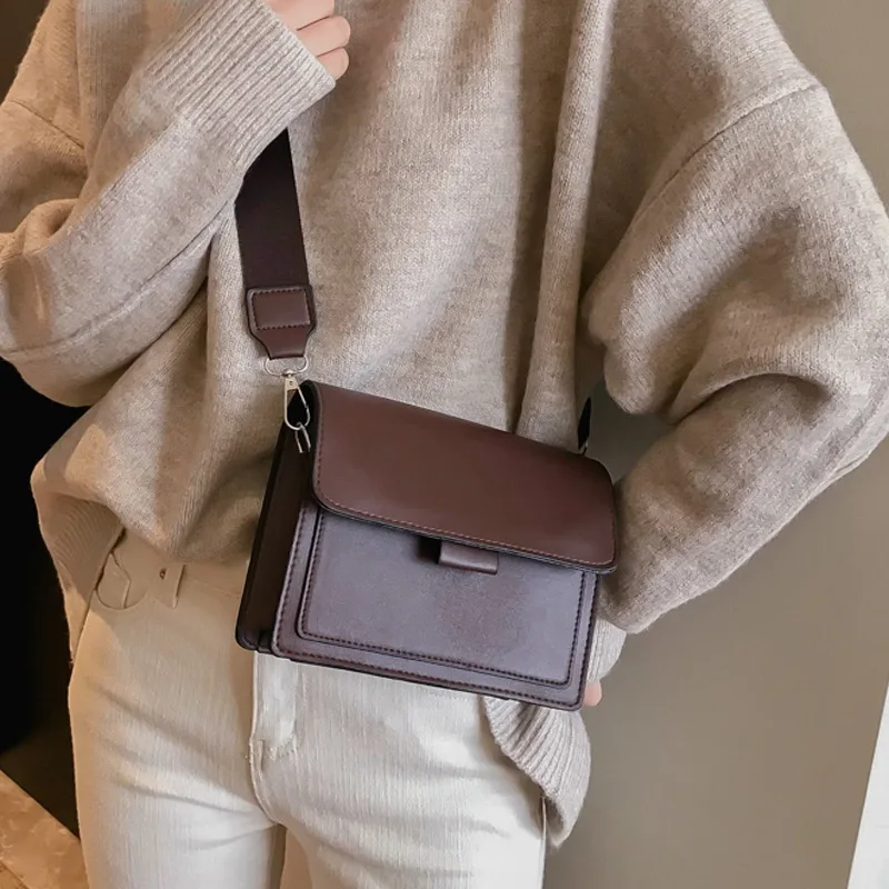 2023 Classic French Style Shoulder Square Bag Women's Minimalist Suede Leather Crossbody Strap Simple Solid Color Inner Pocket