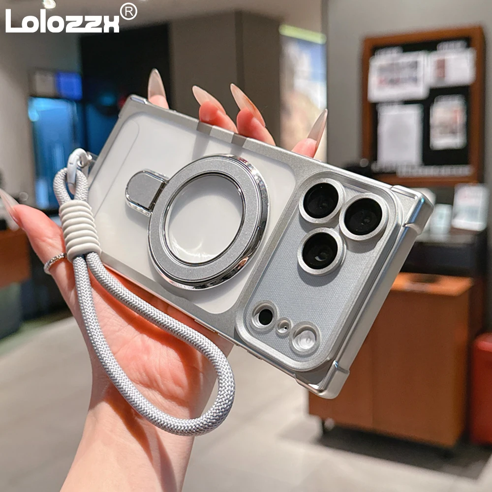 Luxuriöse 2-in-1 Magnetische Standhülle mit Transparentem Lanyard für iPhone 17 18 17Pro 16 16Pro 13 14 15 Pro Max 16 Plus Stoßfeste Panzerhülle