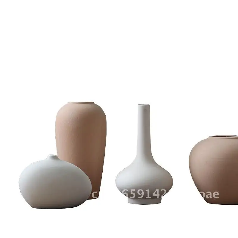 

Nordic Ins Style Small Ceramic Vase Plain Burned Homestay Art Ornaments Dried Flower Decor Handmade Porcelain Billet