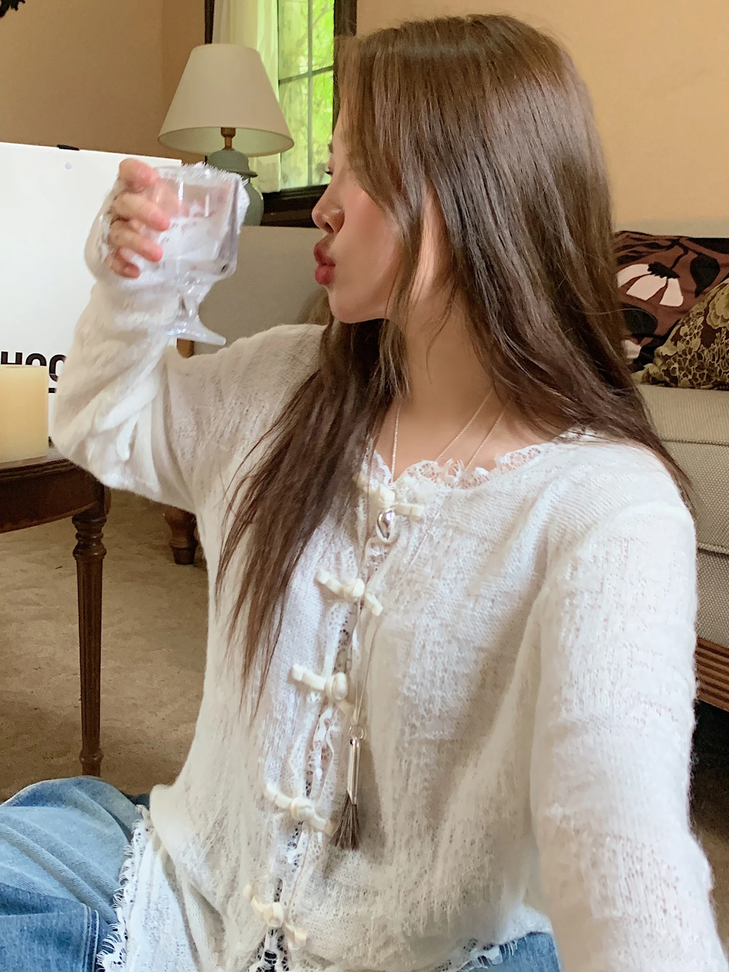 

Новый китайский кружевной открытый кардиган, женский вязаный свитер, большой размер, толстый мм, весна-осень, сезонный модный повседневный