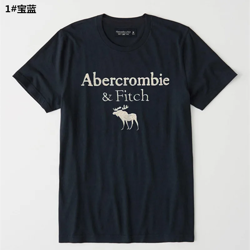 Abercrombie Fitch Summer Af Short-sleeved T-shirt Men's and Women's Deer Crew Neck Cotton Slim-fit Bottoming Shirt Tide