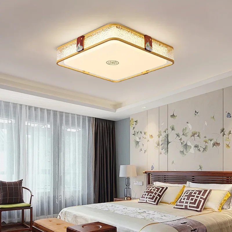 Neo-chinese Style Living Room Ceiling Light Solid Wood Enamel Chinese Style Bedroom Ceiling Light Taklampa Indoor Lighting FYCL