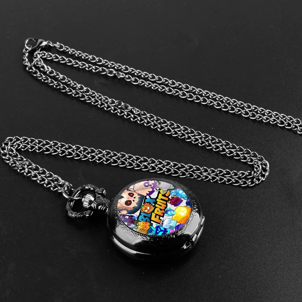 Popular Fruits Game Glass Dome Pocket Watch with Chain Necklace Vintage Quartz Pendant Watches Mens Women Gift