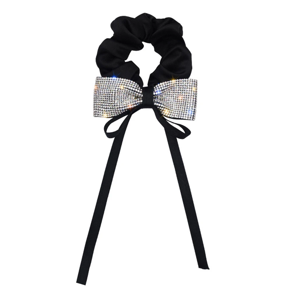 

Rhinestone Bow Scrunchies Vintage Bowknot Hair Ties Soft Cloth Elastic Women Girls Daily Party Wear Ponytail Holders Hair