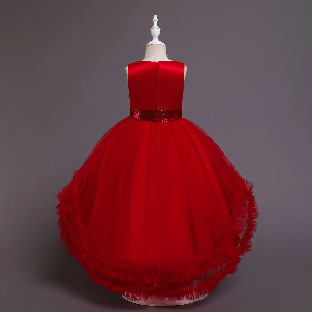 Red fluffy children\'s princess dress for 2 to 10 Year girls sleeveless party dresses elegant KID child clothing