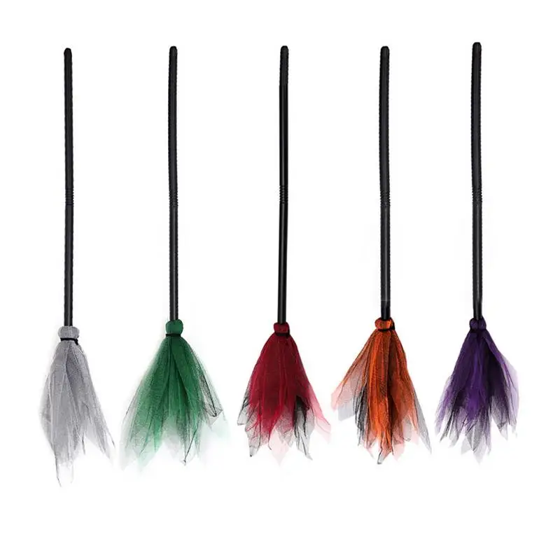 Halloween Party Witch Broom Purple Orange Green Broom For Masquerade Halloween Cosplay Costume Accessories Kids Toy Gift