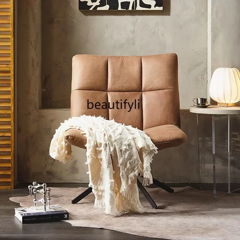 

cn8617 LHY New Arrivals Modern designer retro old cowhide rotating leisure chair living room balcony wrought iron single sofa re