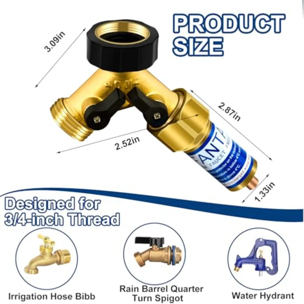 Messing vorstbestendige klep met Y-slangsplitter 34 inch voor buitenkraan Vorstbescherming Geschikt voor 34 inch schroefdraad