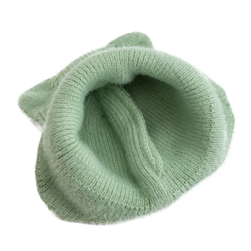 New Women Candy Colors Earflap Beanie Fashion Faux Fur Knitted Hat Lovely With Ear Soft Beanie Hats Female Streetwear Cap