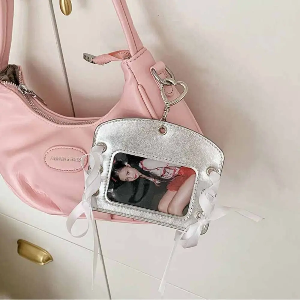 Korean Idol Balletcore Photocard Holder Ribbon Korean Style PU Photocard Holder Protective Case Card Sleeve Bus Card Holder