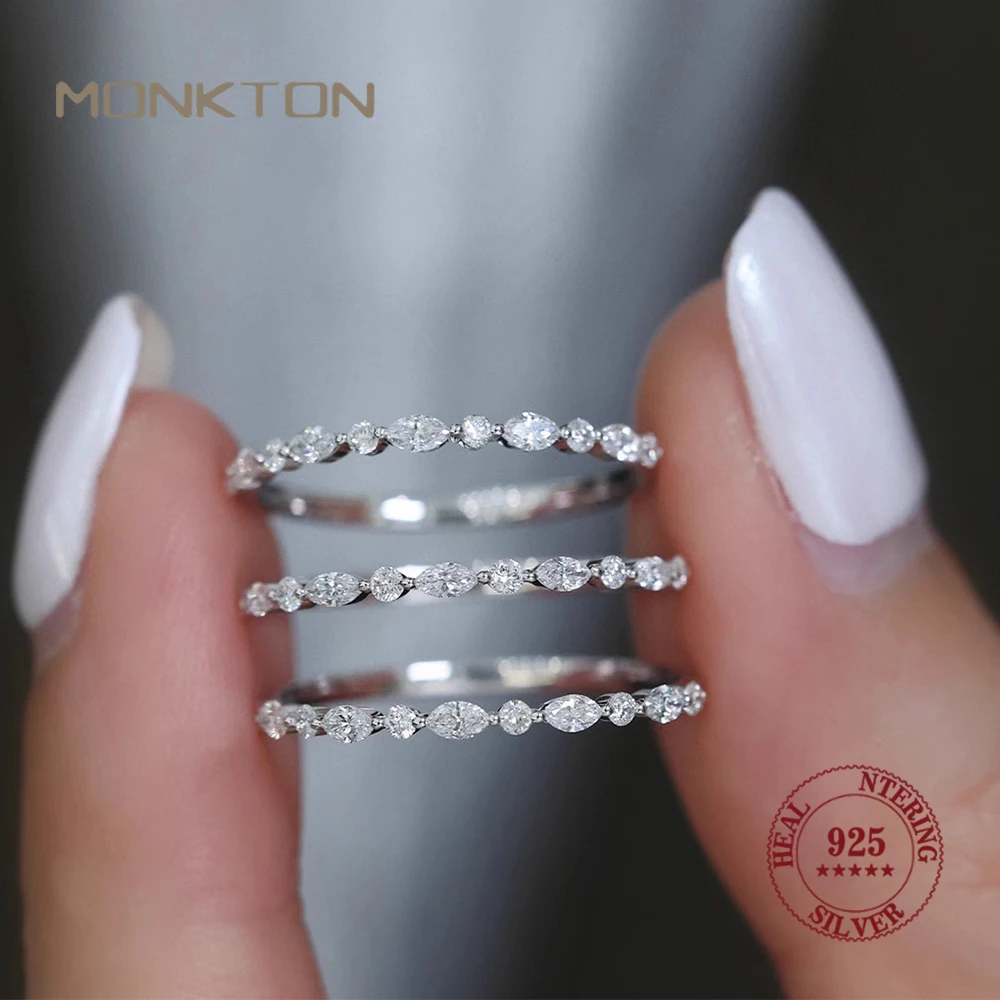 

Кольца Monkton из стерлингового серебра 925 пробы для женщин, обручальные украшения с полуоборотным цирконом, модные простые аксессуары, подарки