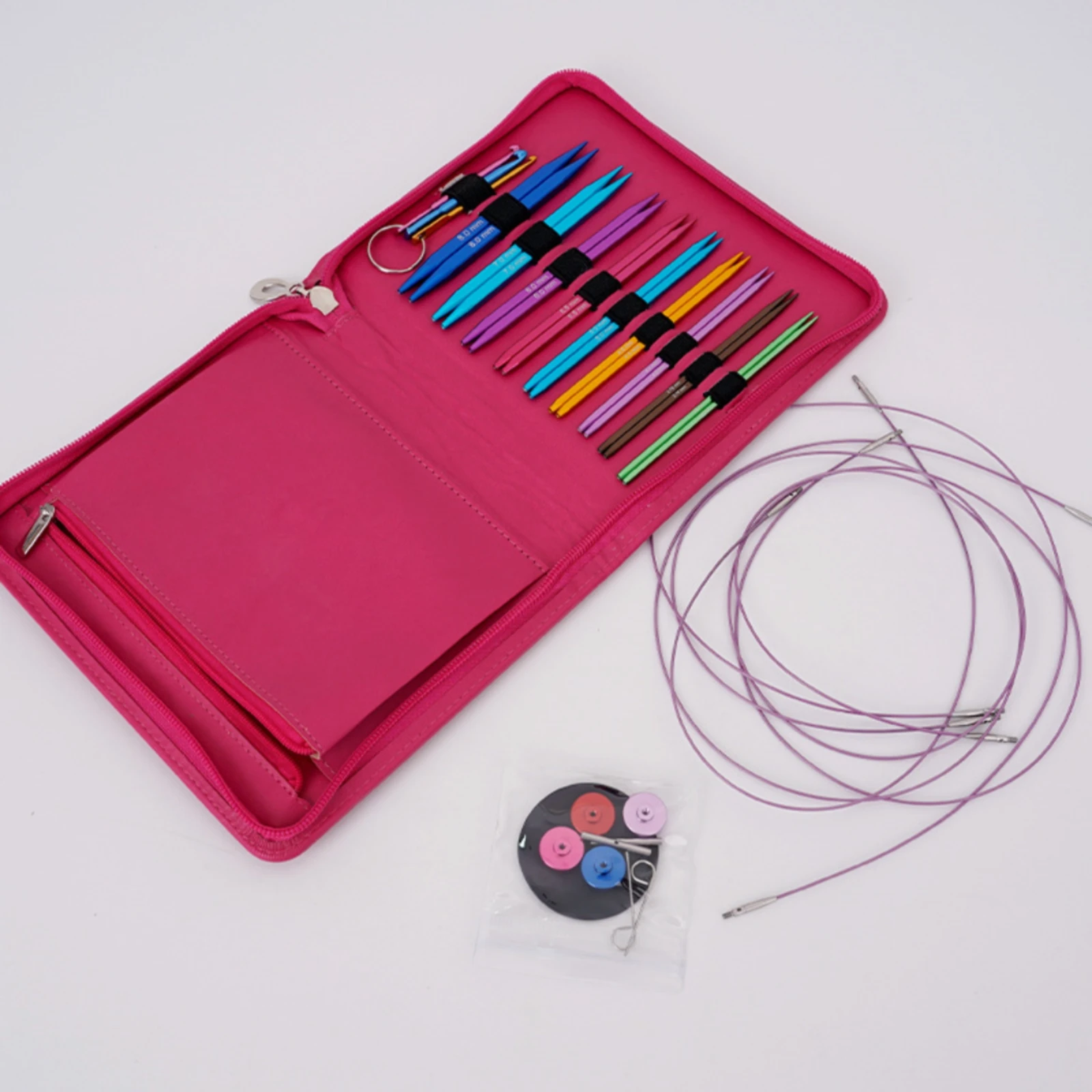 9 Pieces Detachable Circular Knitting Color-Coded Aluminum Circular Knitting Needle Kit Portable for Knitters