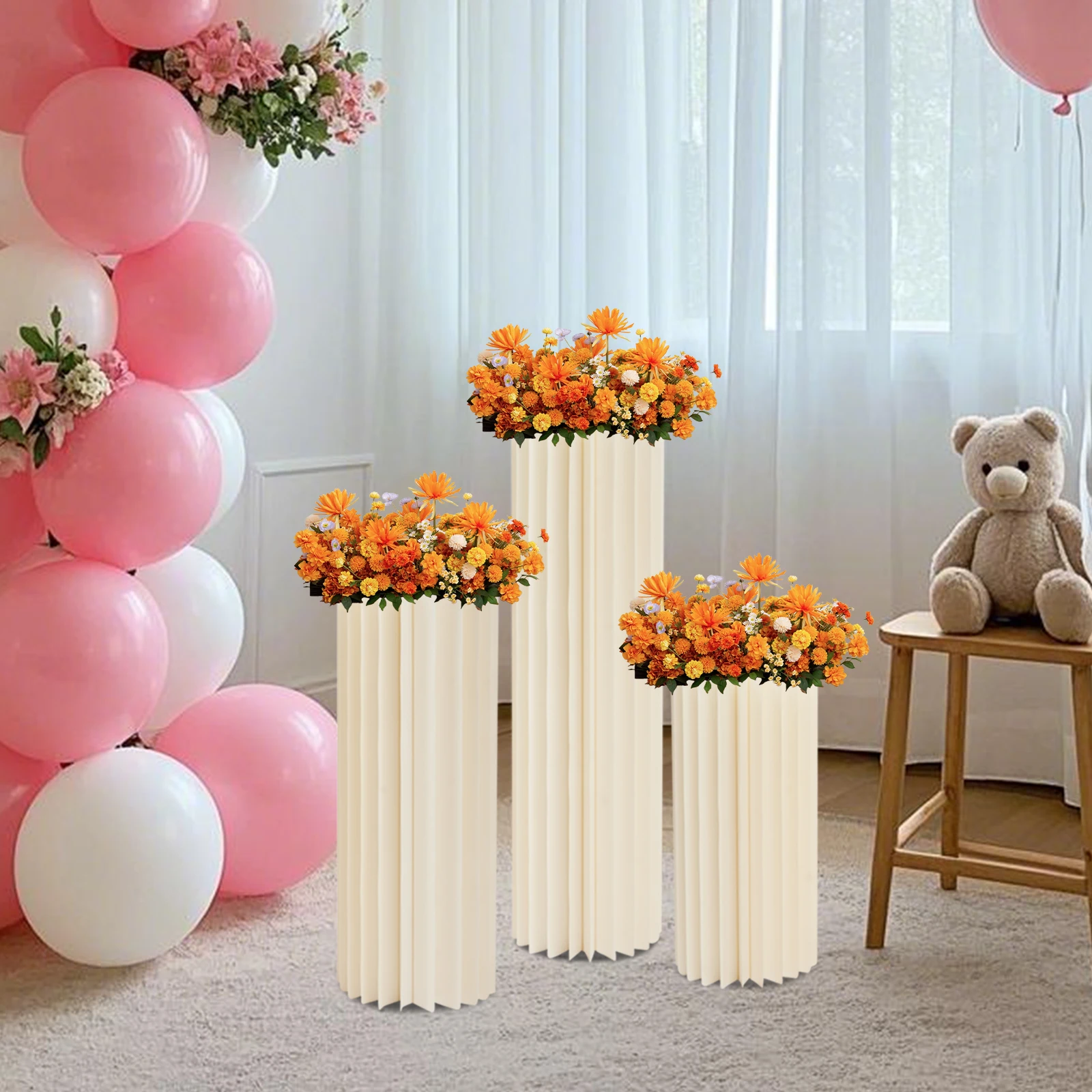 3 قطعة ورقة بولي كلوريد الفينيل زهرة الزفاف حامل مجموعة 25-30 كجم الحمولة 30 سنتيمتر Diameter60 80 100 سنتيمتر الارتفاع حليبي الأبيض الحديثة قائما بذاته