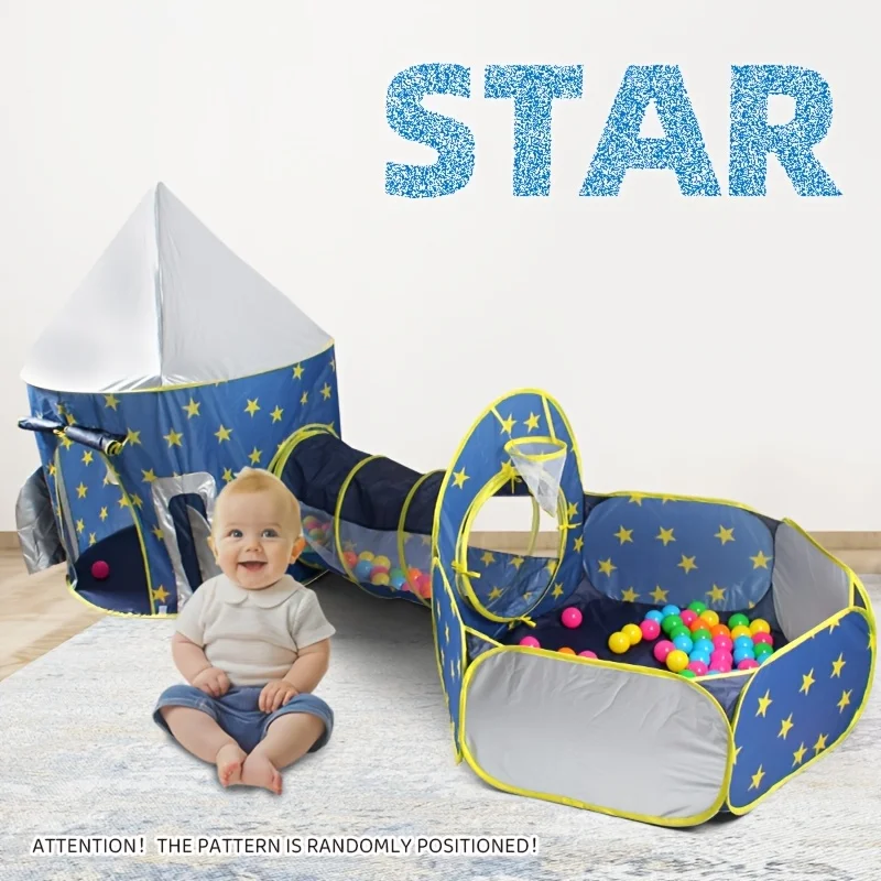 青とピンクの宇宙ロケットボールプールゲームテントトンネルポップアップハウスおもちゃ3個セット収納バッグ付き子供への最高の誕生日プレゼント