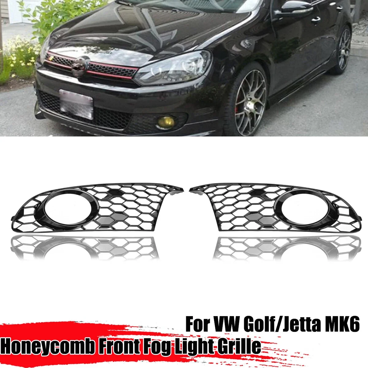 

2PC Front Bumper Mesh Honeycomb Grill 5K0853665 5K0853666 Fog Light Grille Cover Replacement For VW Golf 6 MK6 Non-GTI 2009-2013