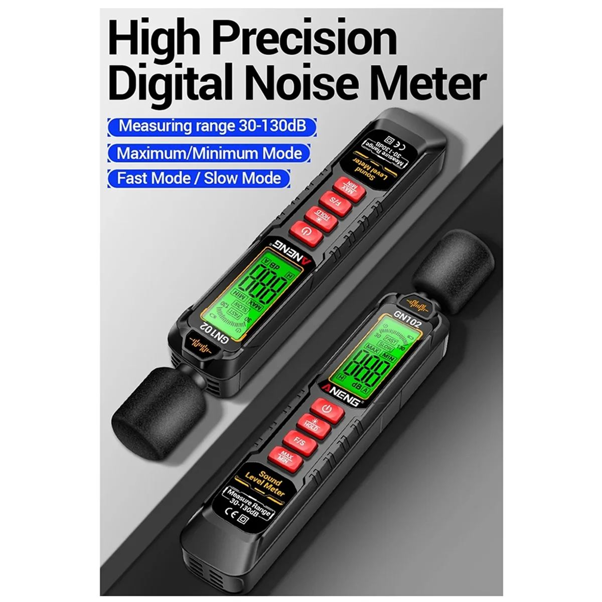 

A002 GN102 Тестер децибел, цифровой датчик, измеритель шума, 30-130 дБ, ветрозащитная губка, измерение звука