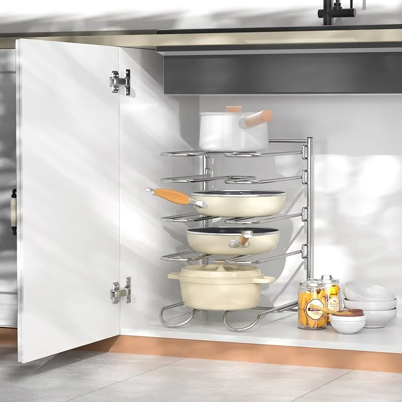 주방 금속 스테인레스 스틸 304 팬 거치대, 조절 가능한 조리대 냄비 및 팬 정리함, 다기능 냄비 랙