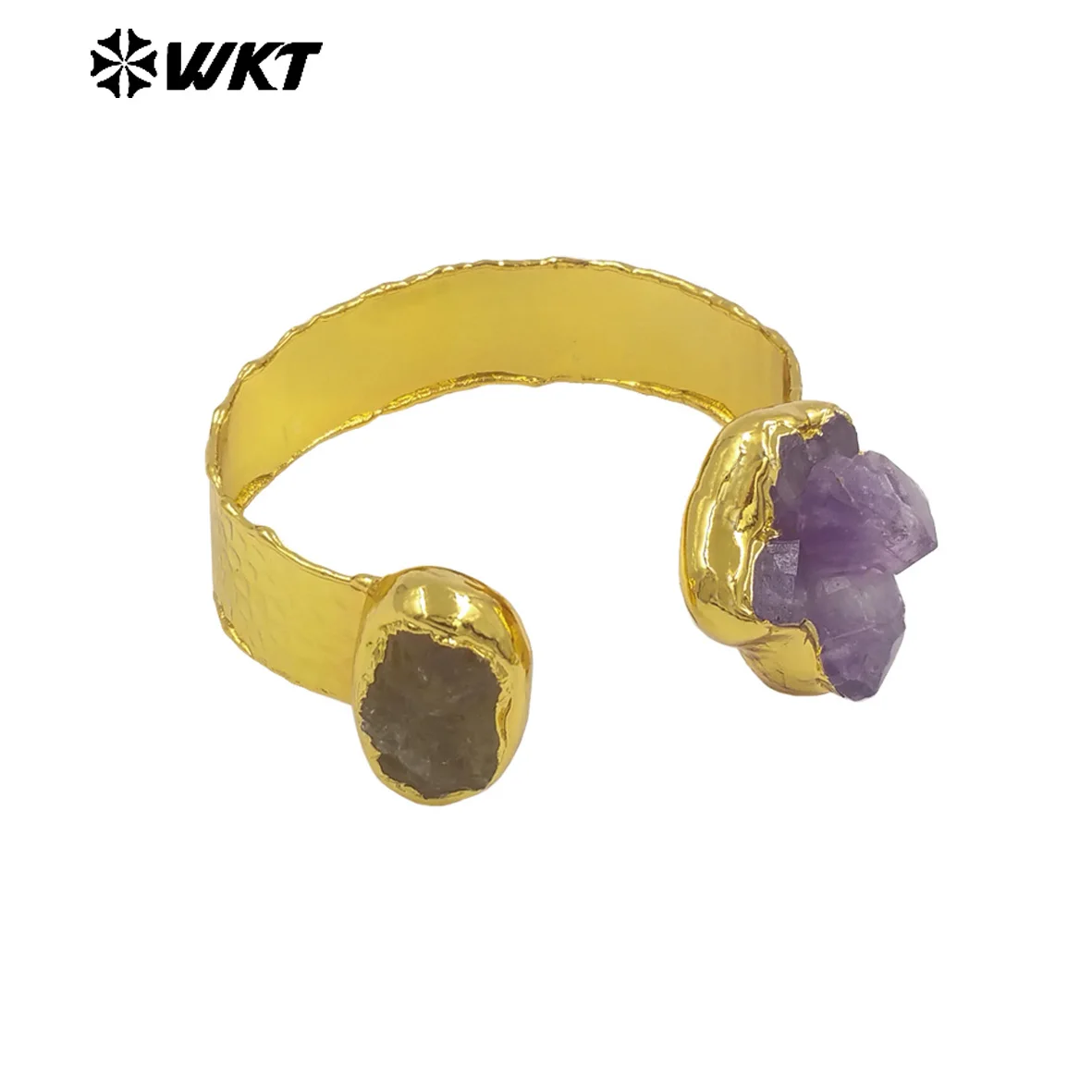 

WT-B670 WKT New Coming Special Fashion Raw Quartz Amethyst Bangle With 18k Real Gold Plated For Women Daily Decoration