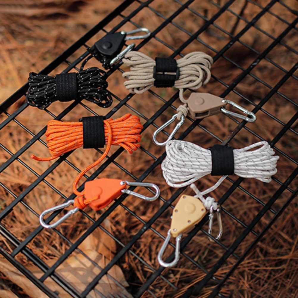 Outdoor Camping Rope With Ratchet Pulley Tensioner Camping Hiking Nylon Rope Fastener Rope Lock Tie Pulley Adjustable