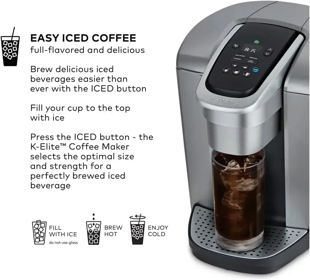 K-Elite Single Serve K-Cup Pod Programmable Coffeemaker (Brushed Silver)