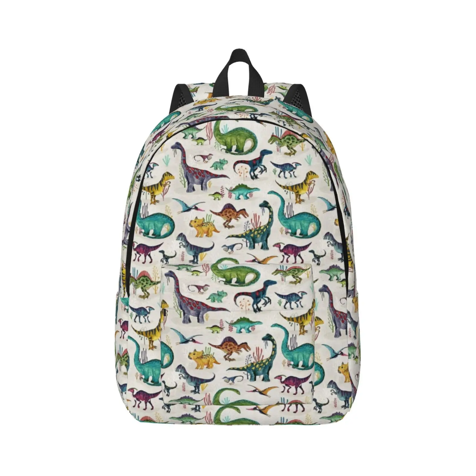 Bright Dinosaurs Classical Backpack Durable High School Work Dino Colourful Eaters Daypack for Men Women College Canvas Bags