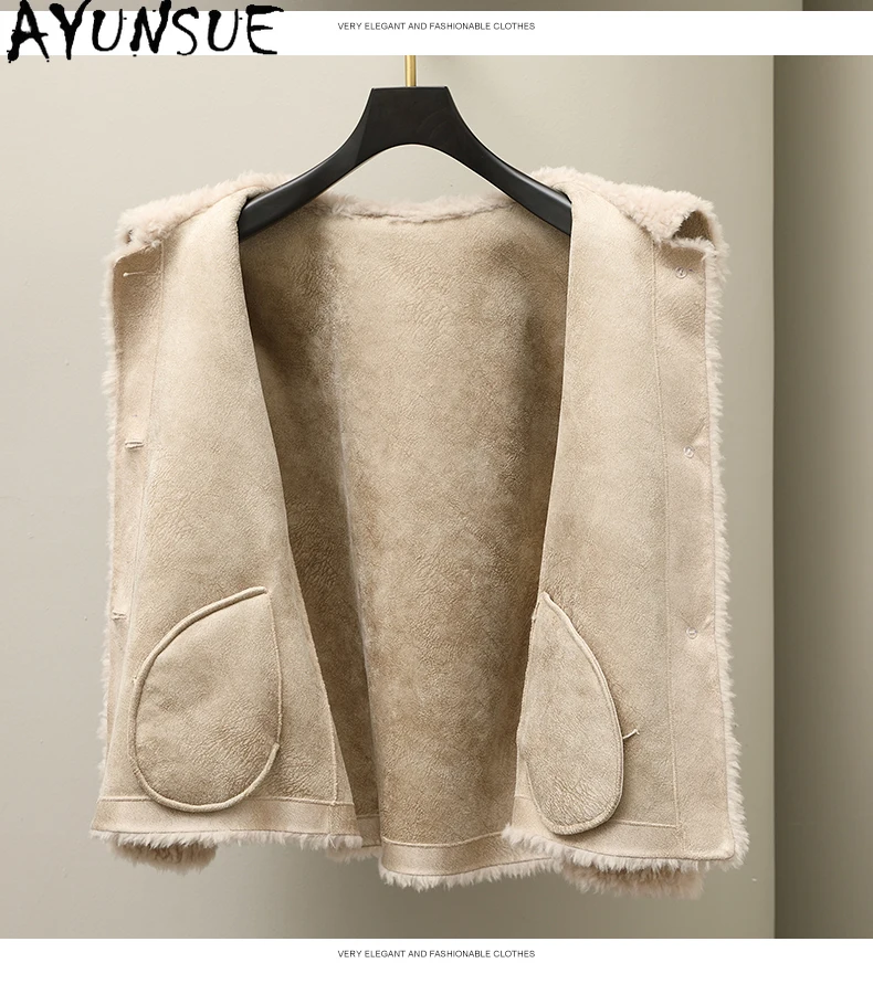 เสื้อโค้ทขนแกะแท้ 100% ยี่ห้อ AYUNSUE สำหรับผู้หญิง คอลเลคชั่นฤดูหนาว 2025 เสื้อโค้ทขนแกะแท้แบบผสมขนสัตว์เทียม