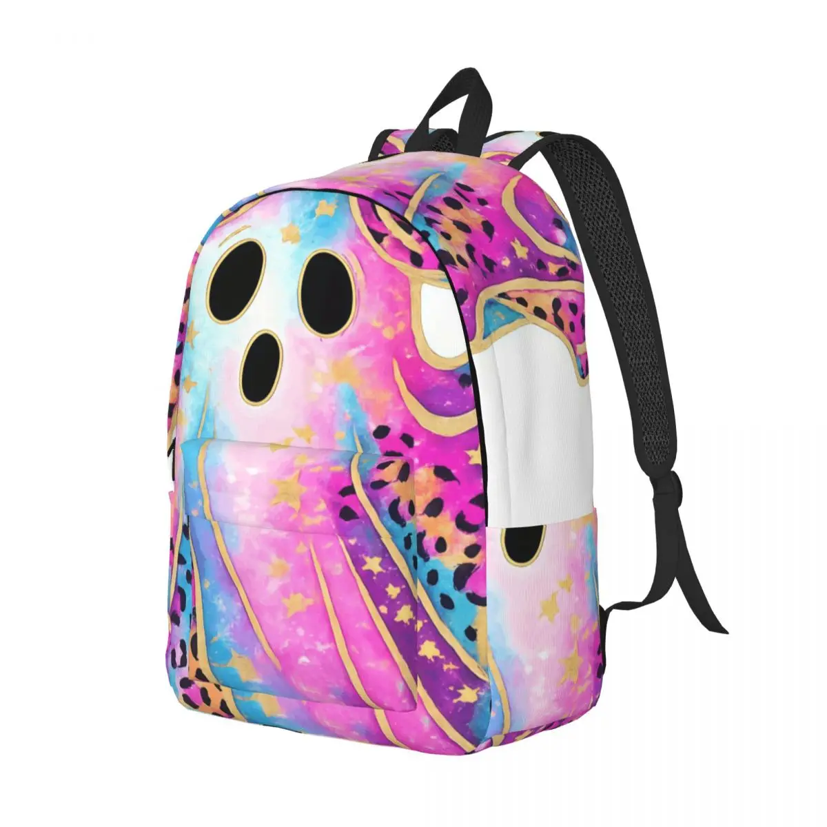 Girly Student Backpack Lovely Casual Backpack Center Ghost Leopard Bow Bat Cute Kawaii Halloween Pink Purple Streetwear Bookbag