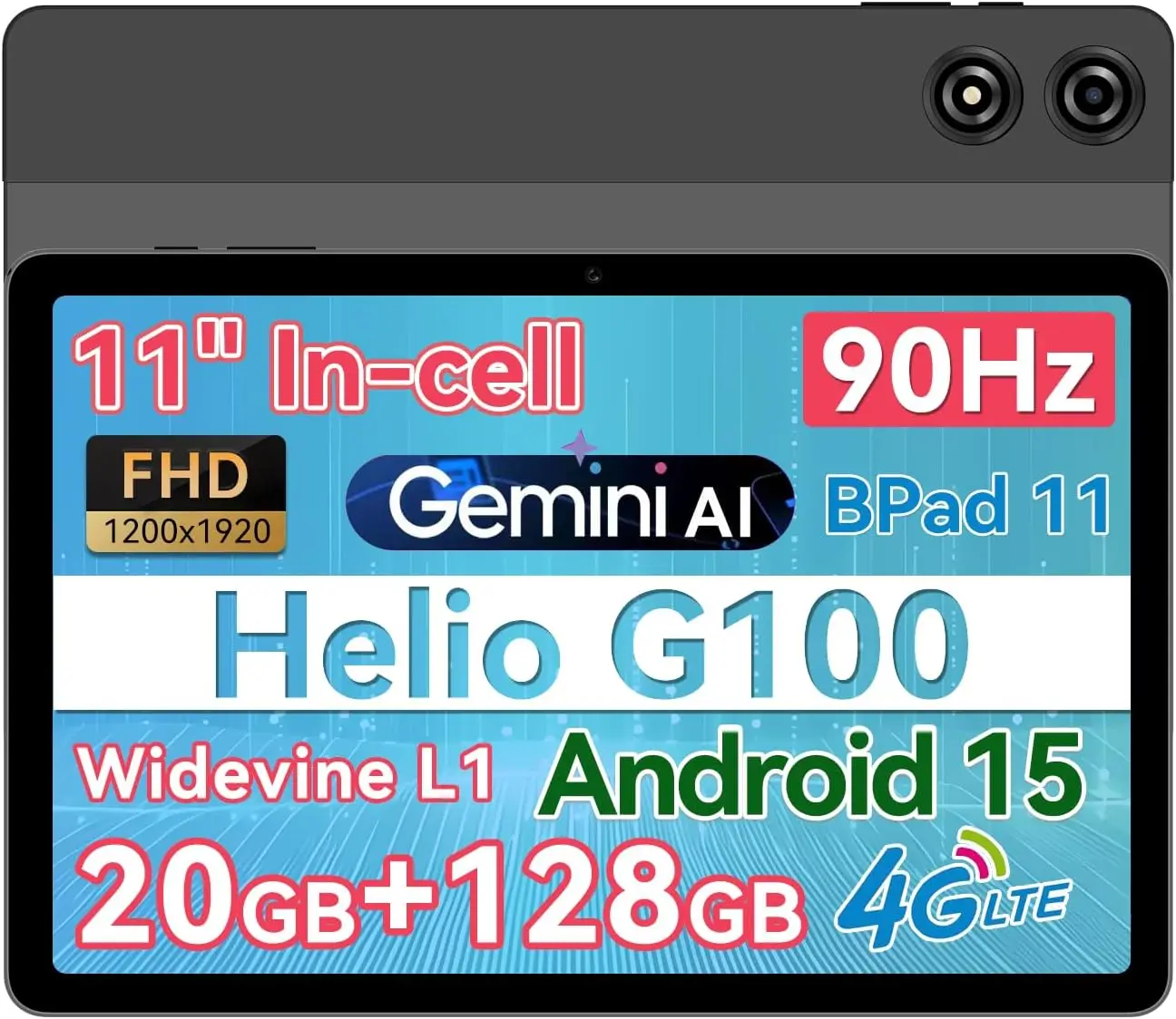 BNCF 11 بوصة أندرويد 15 MTK G100 8-Core 2K IPS شاشة تابلت 4/8GB RAM 128GB ROM 7000mAh بطارية 4G LTE Type-C Widevine L1 Pad