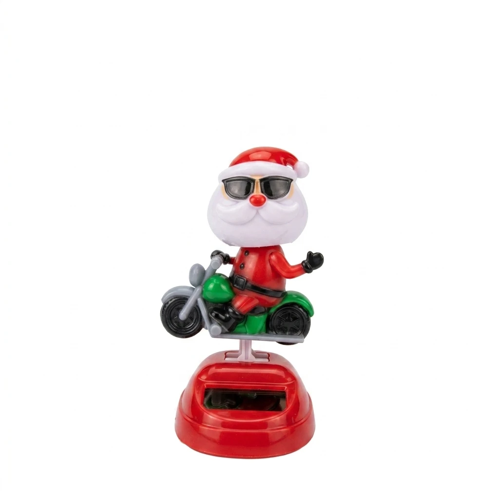 Solar Powered Santa Claus Car Dashboard Ornament With ABS Acrylic Construction Rotating LED Light And Suction Base For Universal
