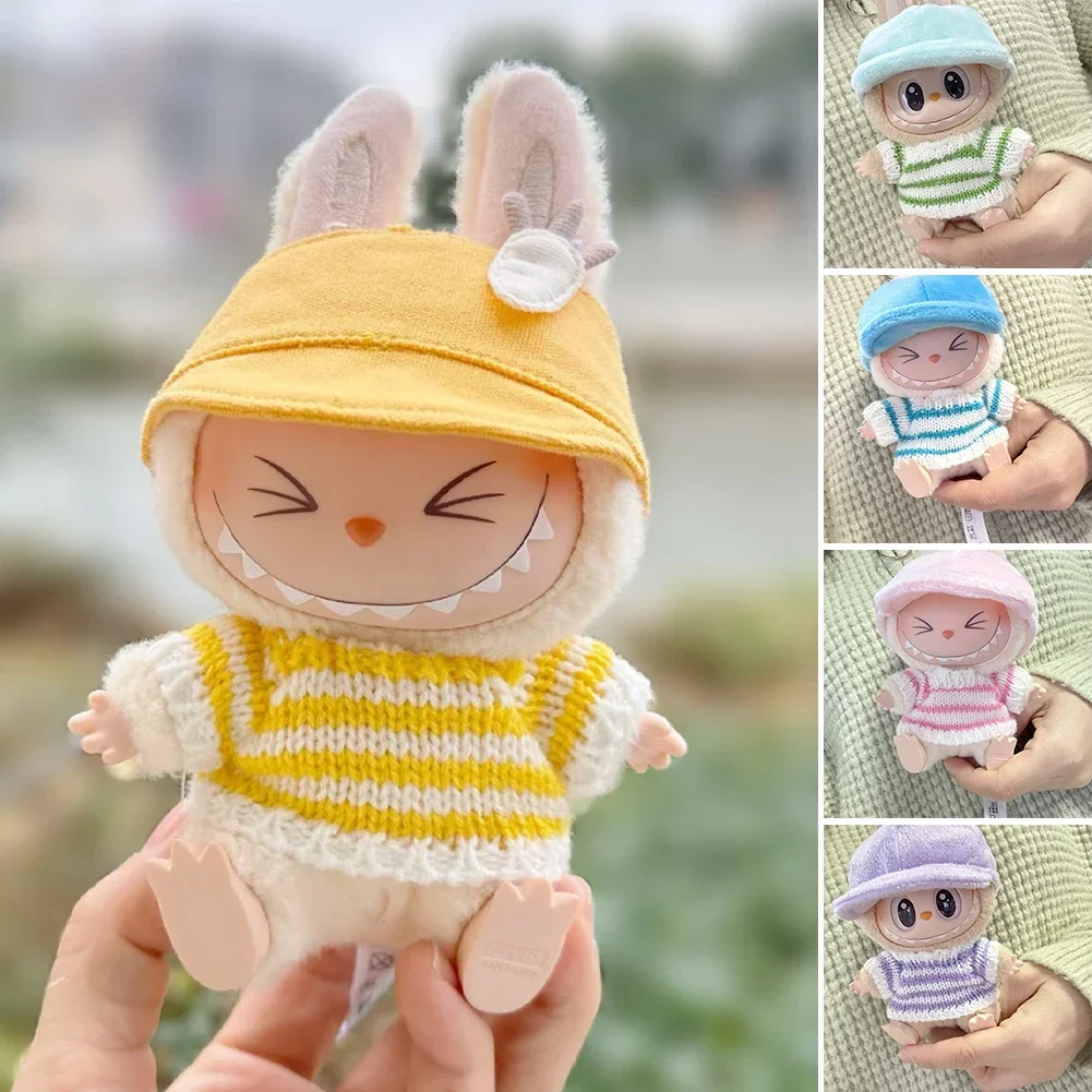 Ropa Labubu Doll Clothes Outfit Accessories for 17cm Labubu V2 V1 Plush Idol Doll's Clothing Striped Sweater Hat