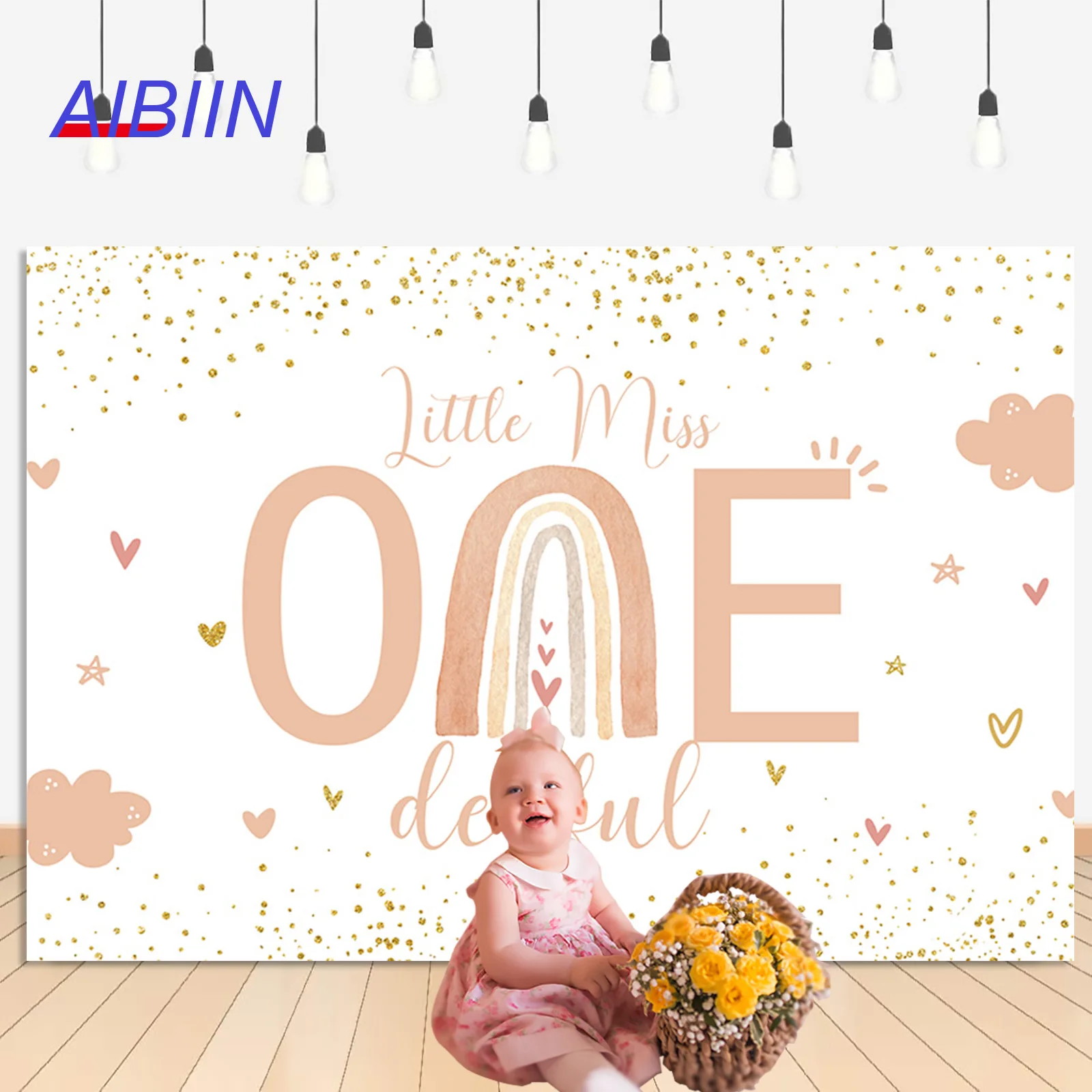 Party Backdrop Boho Rainbow Happy 1st Birthday Pink Girl Photography Background Gold Dots Pastel Photozone Decorations Prop