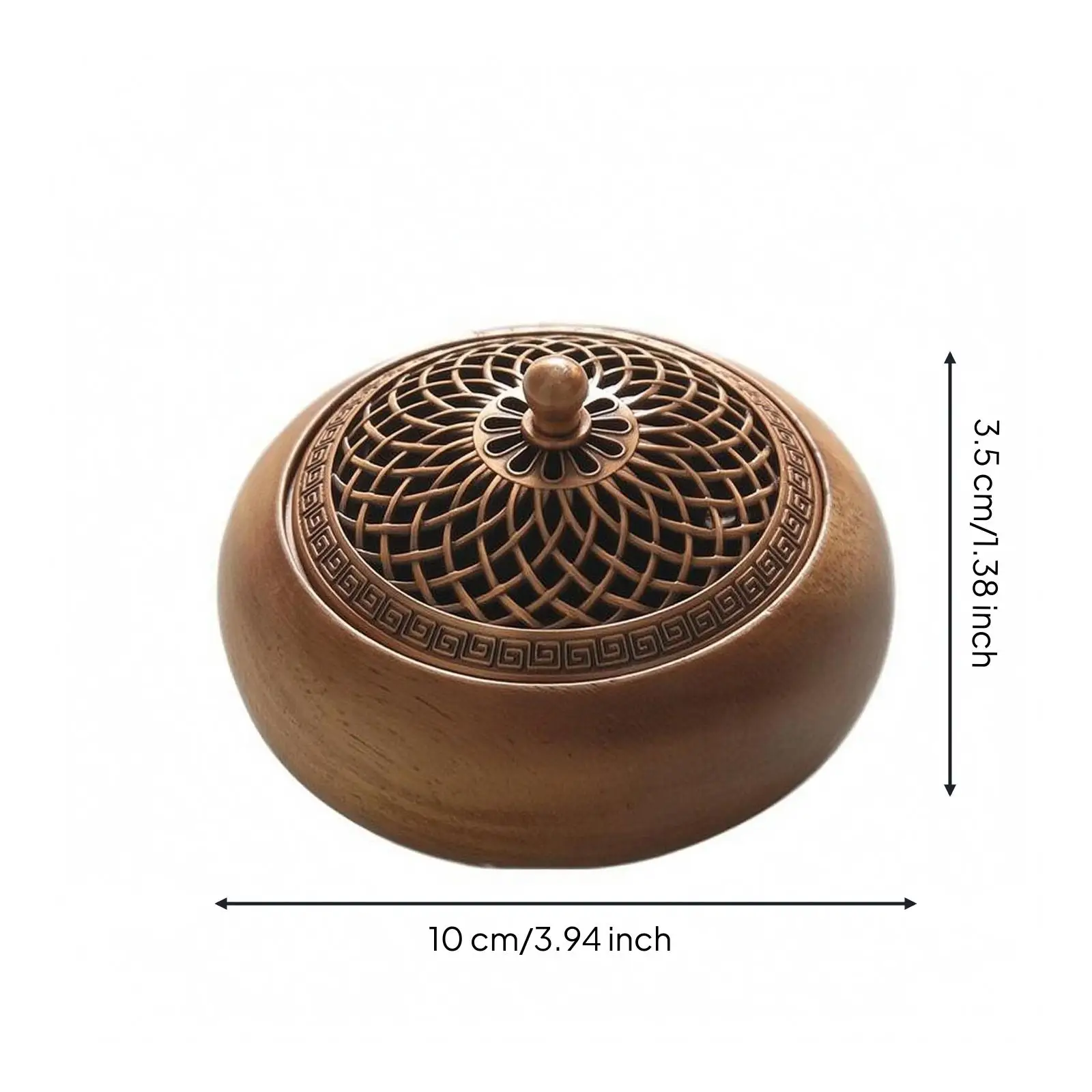 Round Walnut Scent Burner Metal Lattice Alloy Lid Scented Cone Holder Rounded Home Decor Item