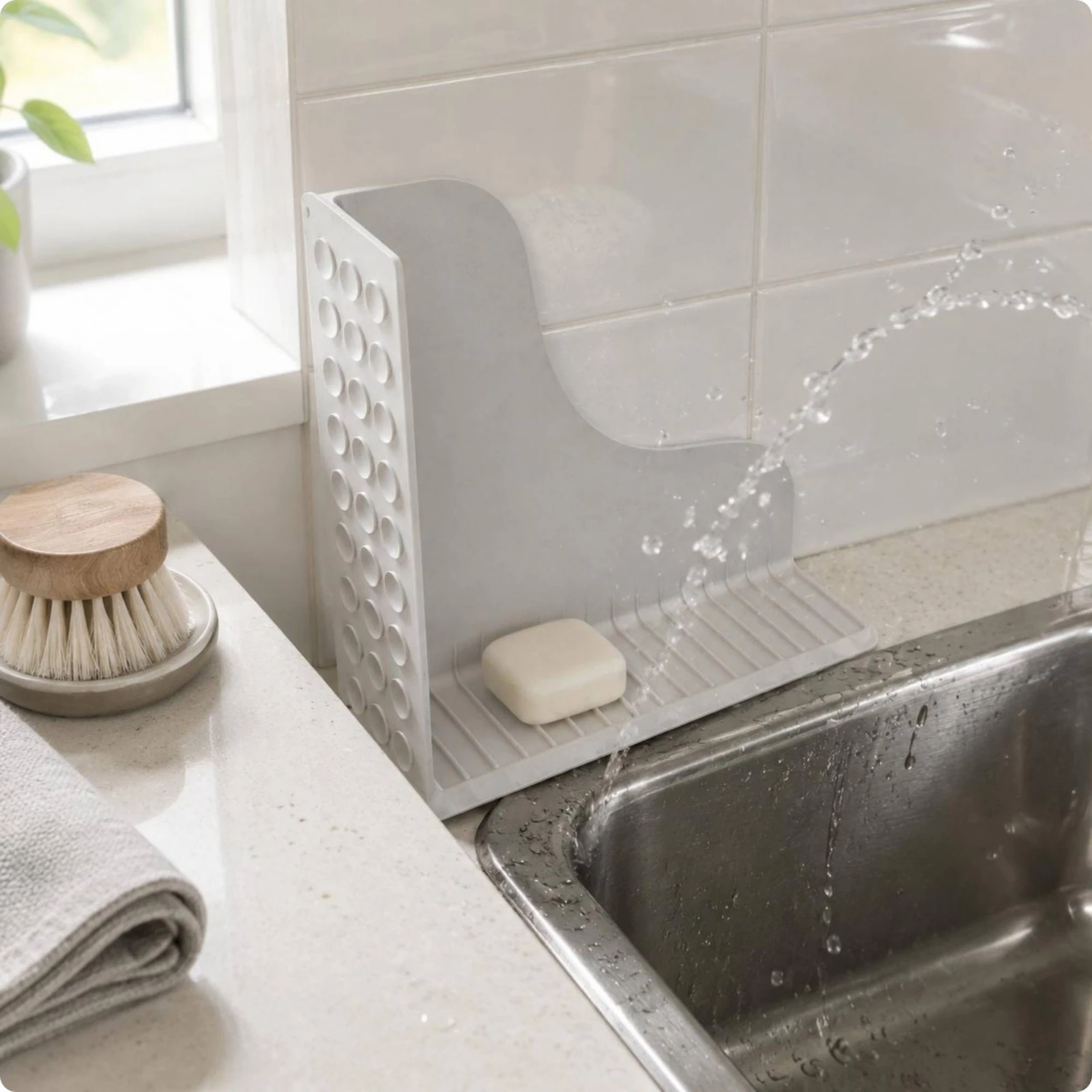 Water Splash Guard Mat BPA Free Heat Resistant Countertop Drain Tray Organizer for Bathroom Sink Area view 3