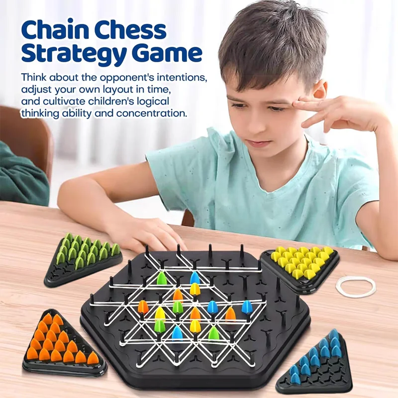 Juego de rompecabezas de ajedrez triangular con cadena geométrica, juego de mesa de juguete, juego de banda de goma de pensamiento lógico, regalo de batalla interactivo familiar para fiesta